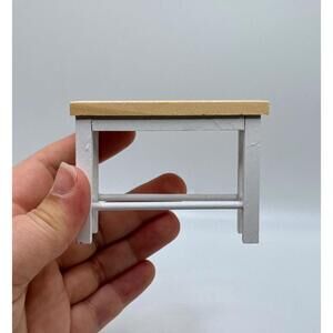 1:12 Scale Dollhouse Wooden Bench Stool White Base Natural Wood Top